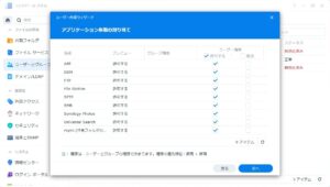 Synology DS223j ユーザー作成ウィザード アプリケーション権限の割り当て